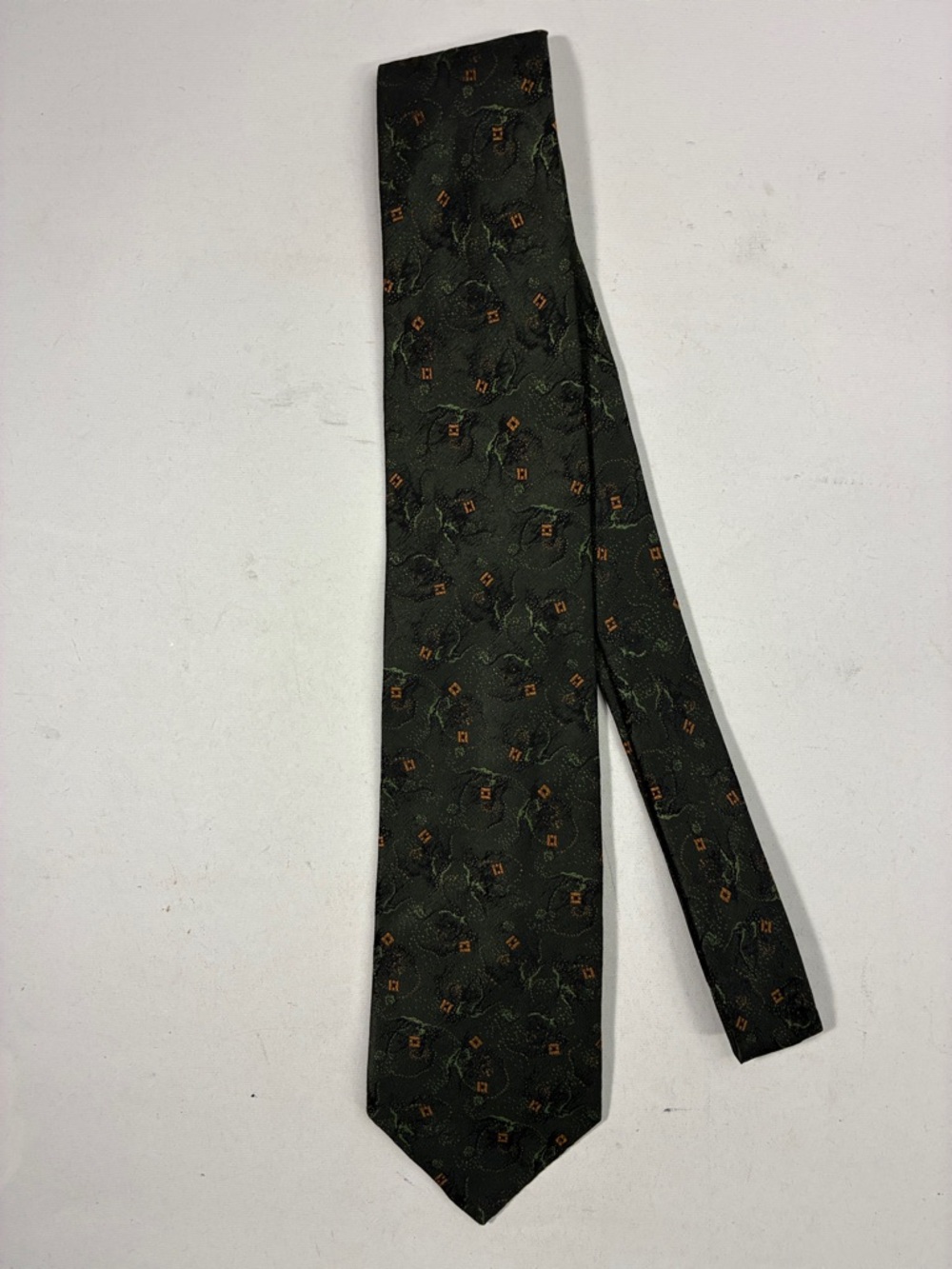 Frame Denim Dark Green Silk Tie with Brown Accent Motif